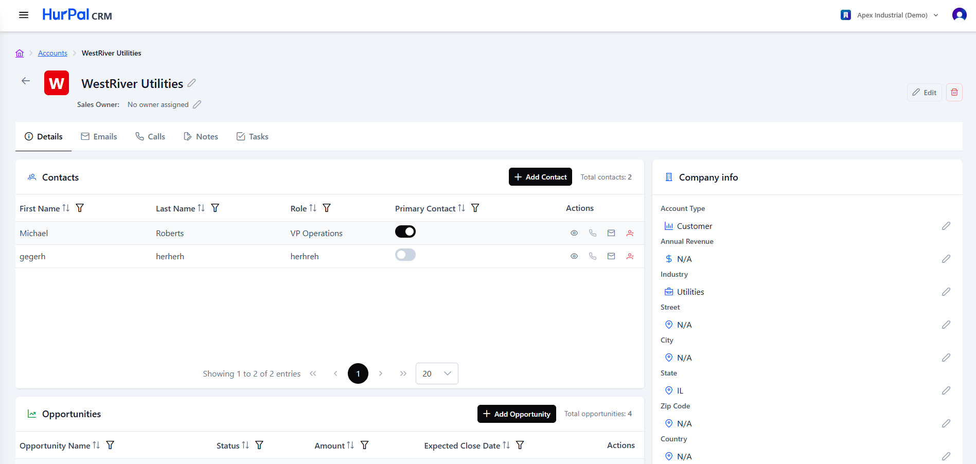 Account detail page
