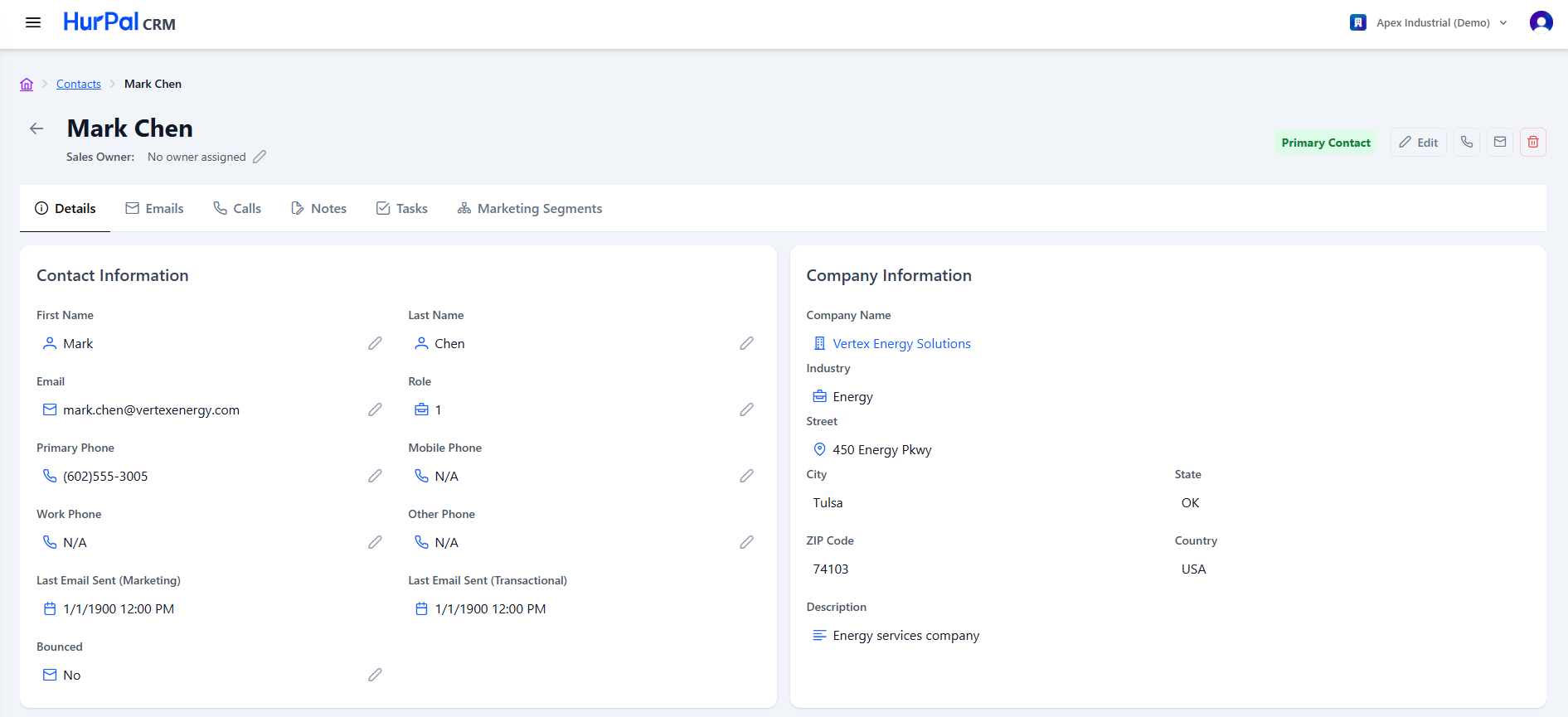 Contact detail page