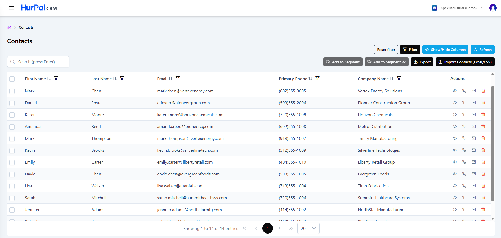 Contacts list