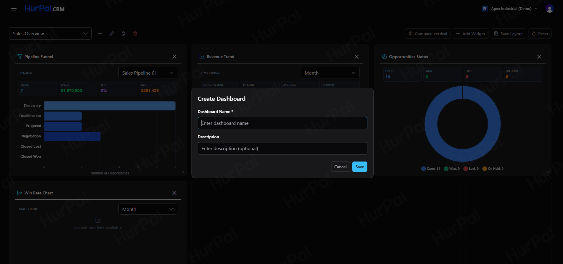 Create dashboard dialog
