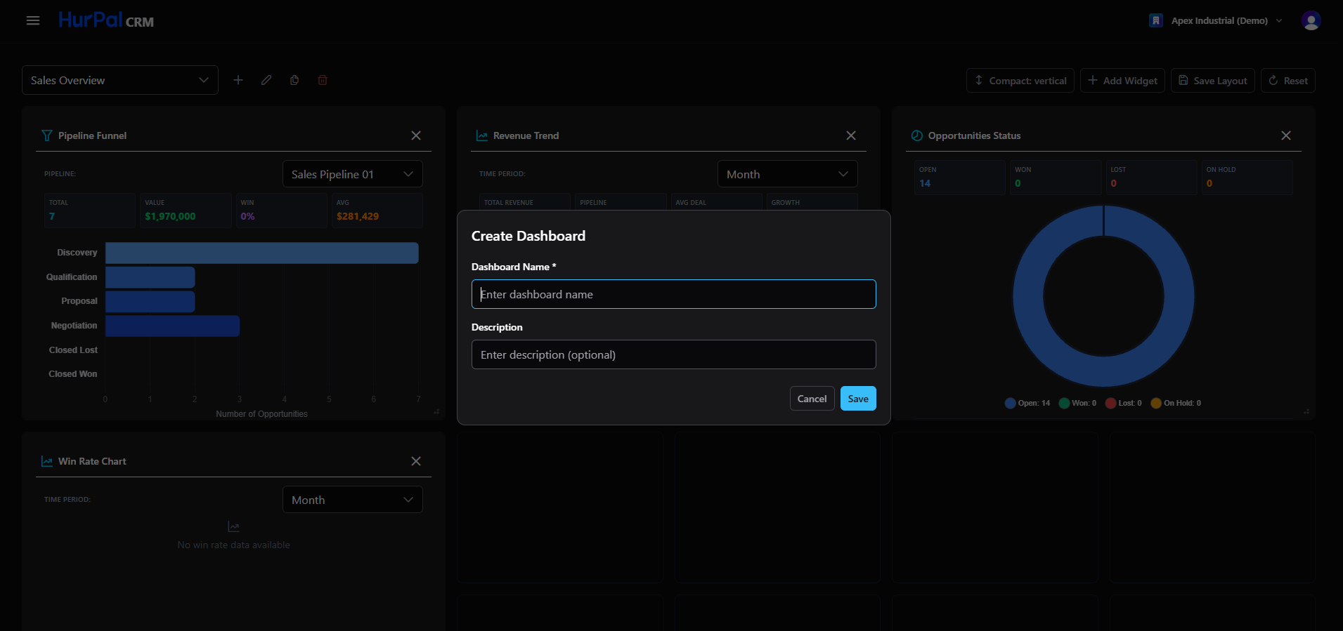 Create dashboard dialog