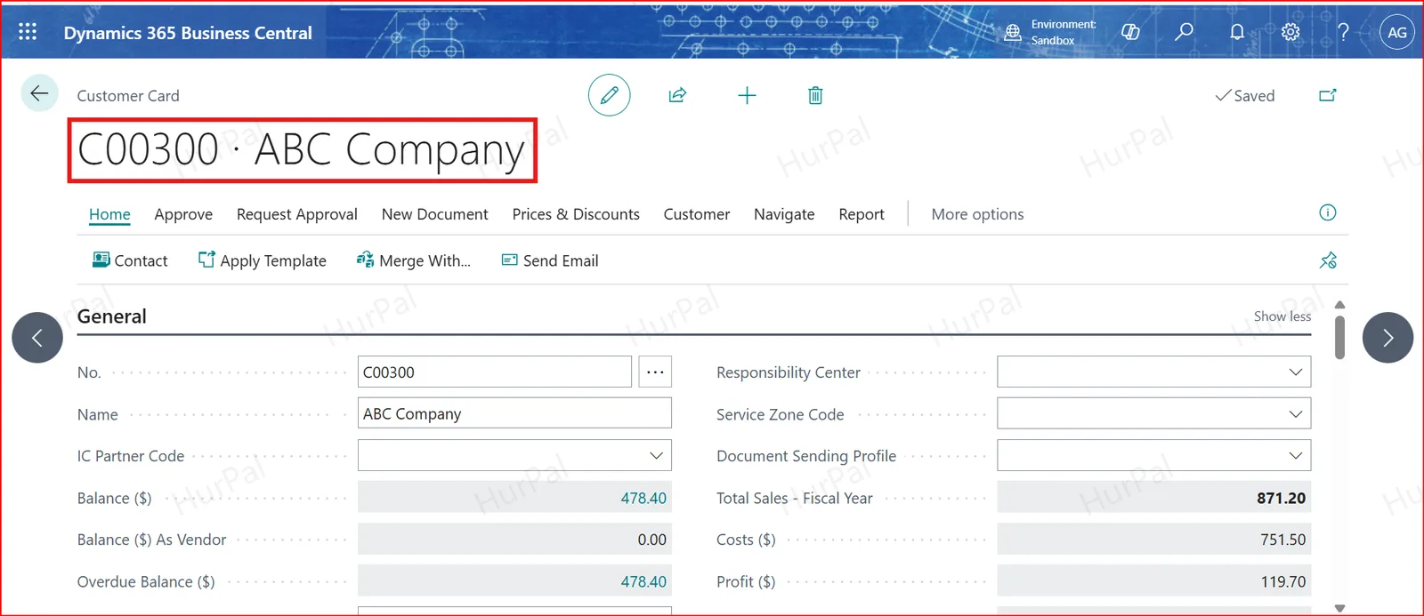 New customer card in Business Central