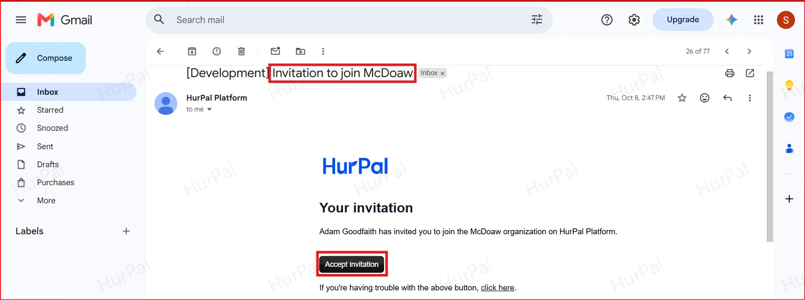 Invitation email with the Accept Invitation button