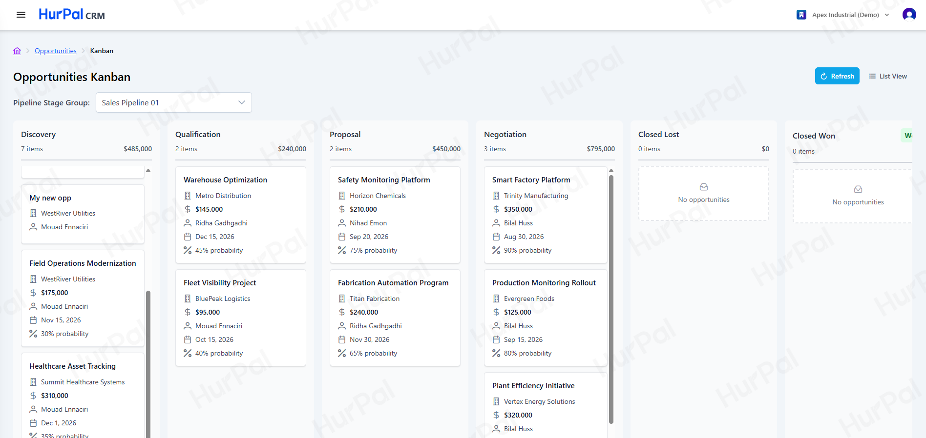Opportunities kanban board