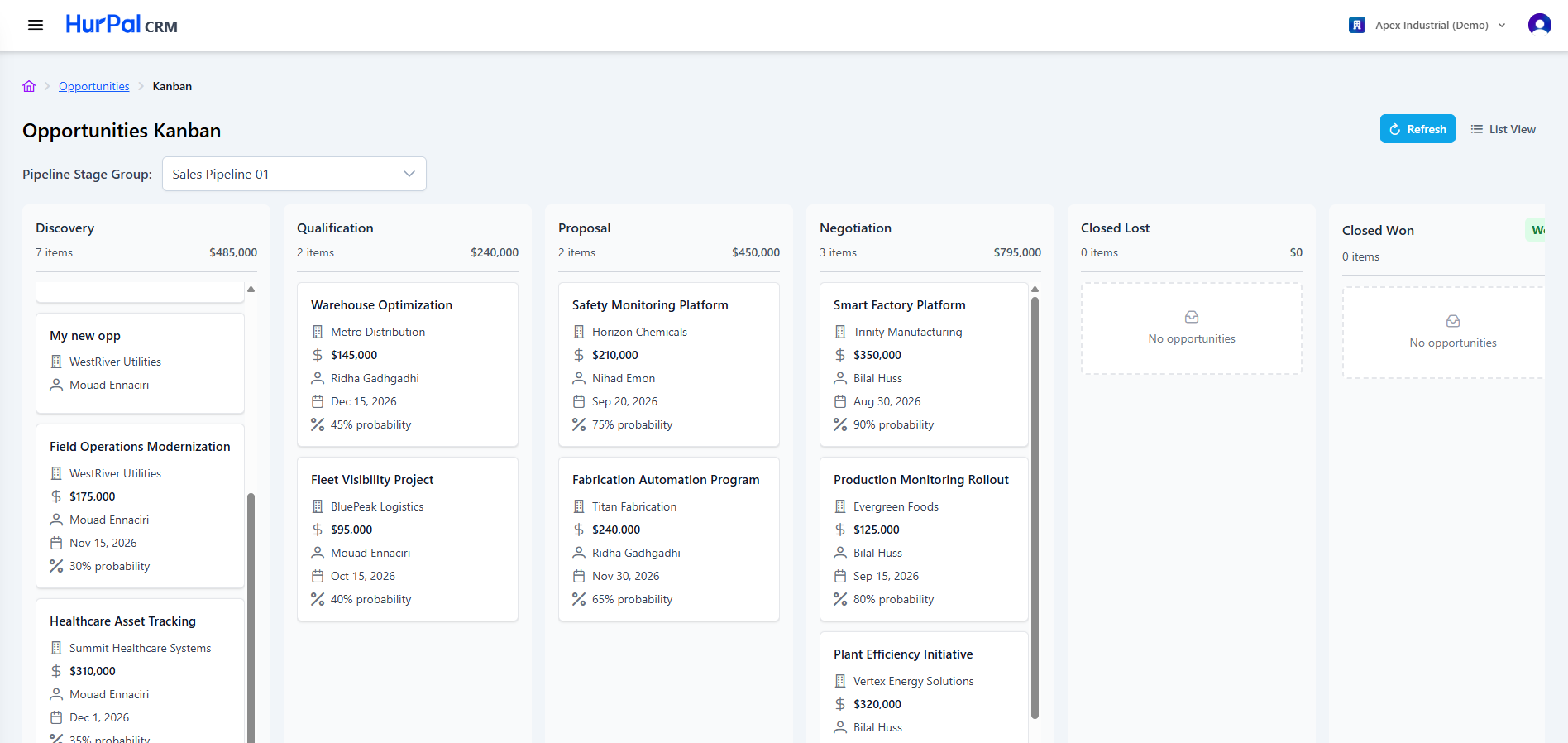Opportunities kanban board