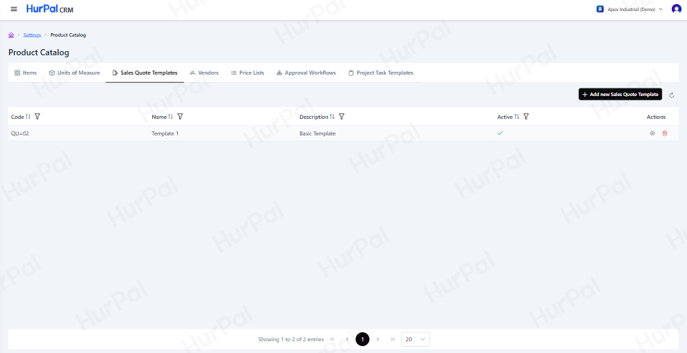 Sales Quote Templates tab