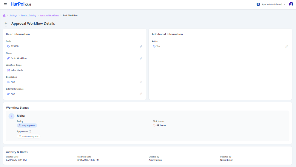 Approval Workflow detail page