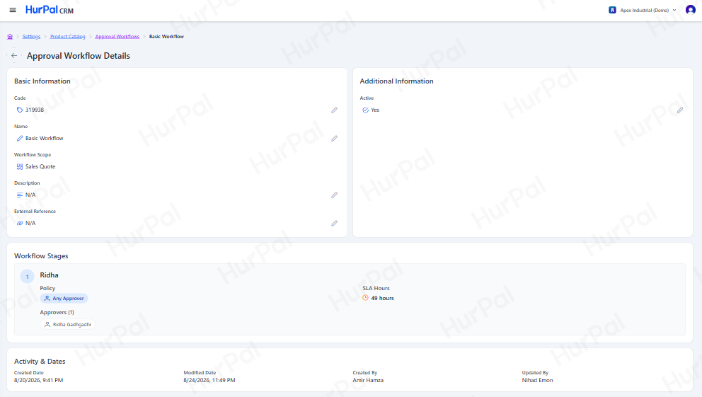 Approval Workflow detail page