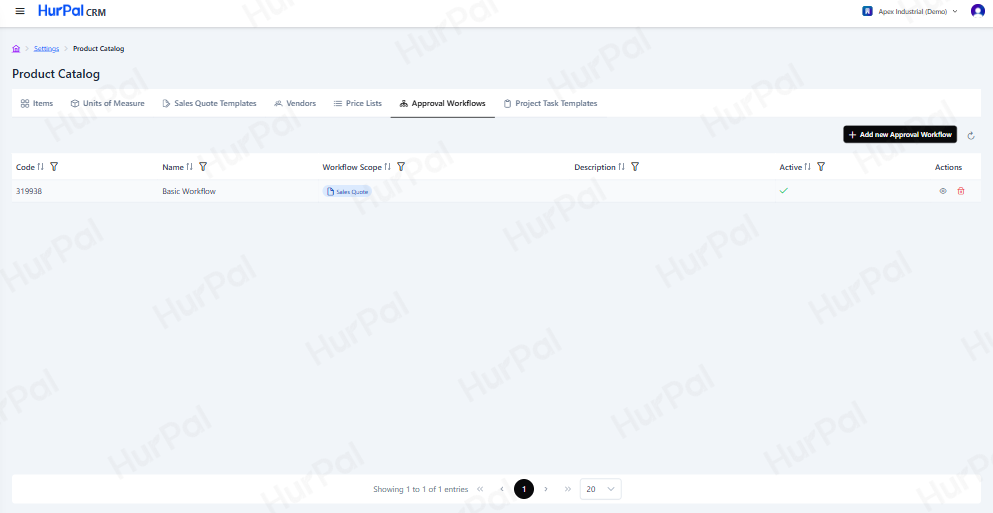 Approval Workflows tab