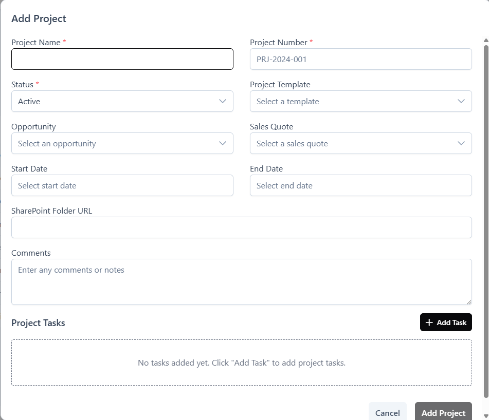 Add project form