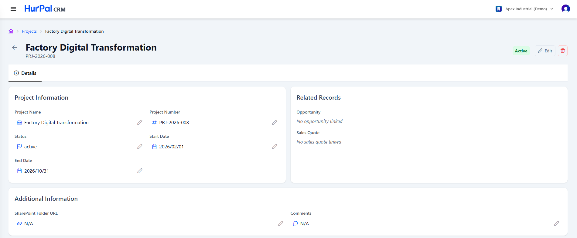 Project detail page