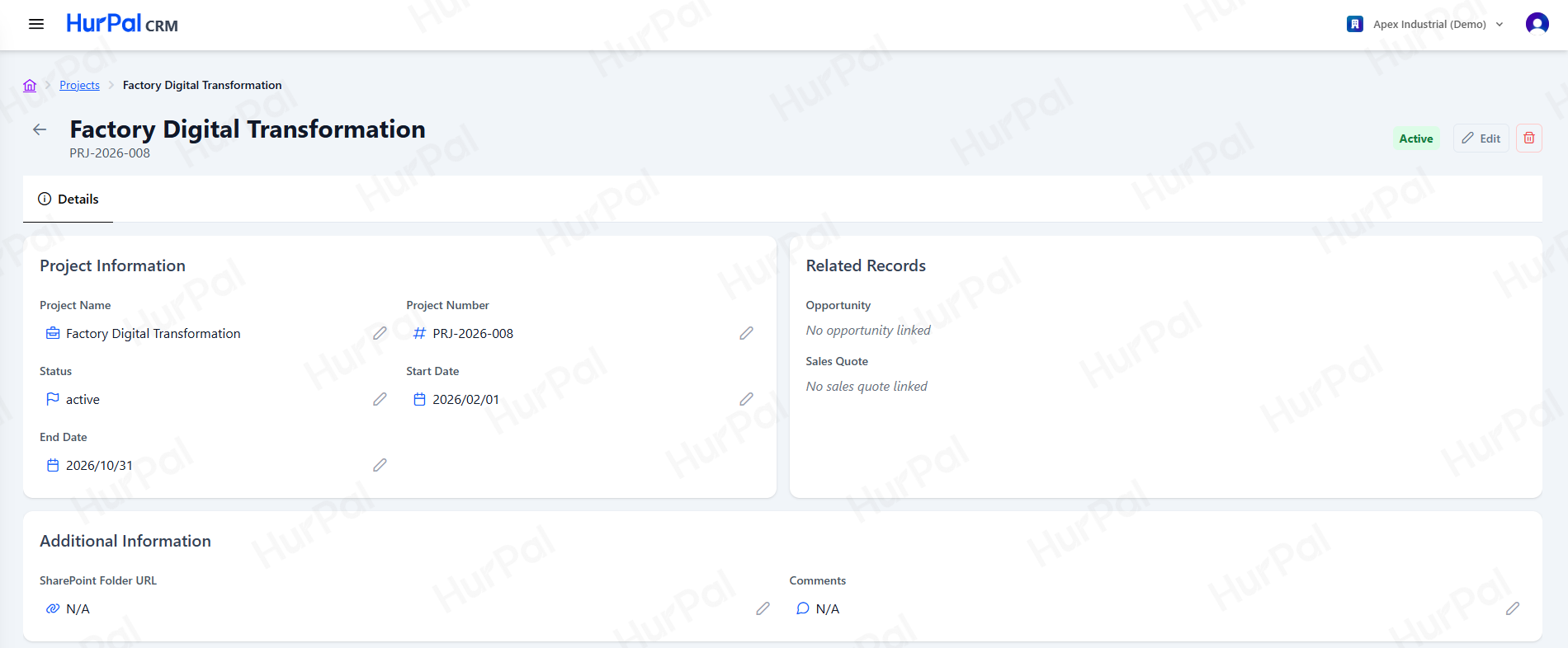 Project detail page