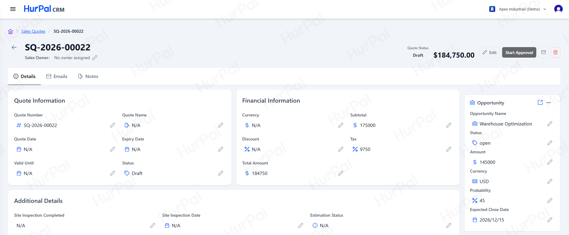 Sales quote detail page